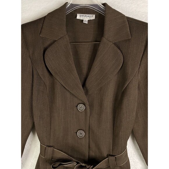 Studio 1 Womens size 12 Jacket / Blazer in Brown with Ribbon Belt - Picture 2 of 8